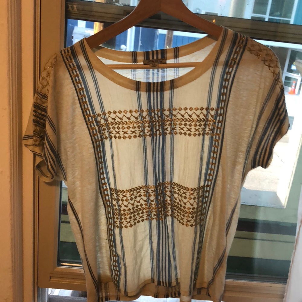 Lucky Brand Grecian Print Short Sleeve Top